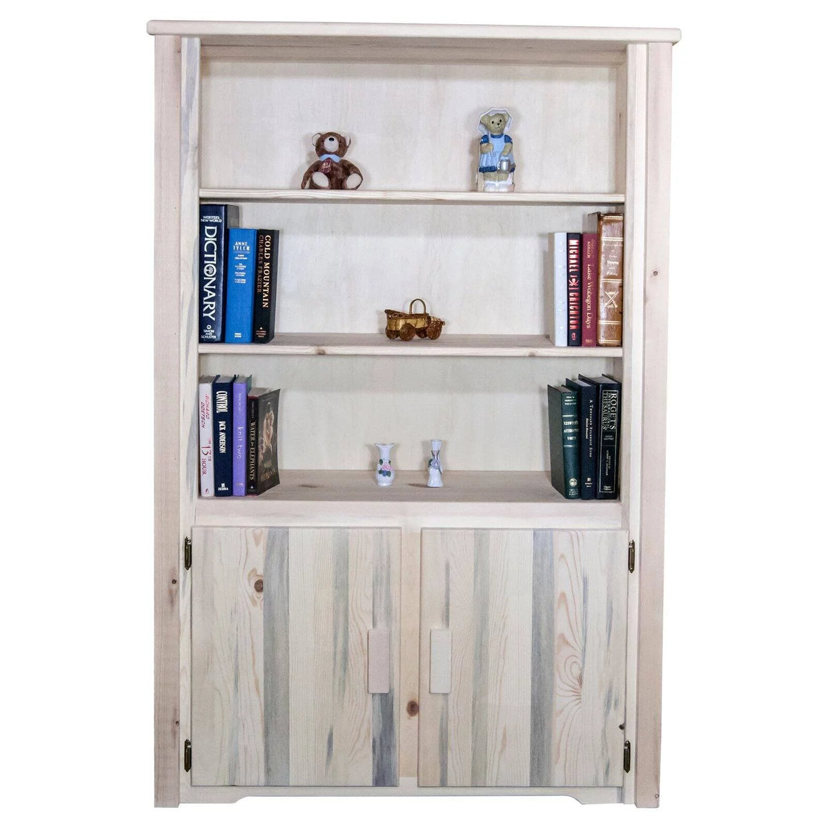 Natural Lacquered Wood Bookcase with Storage O9279