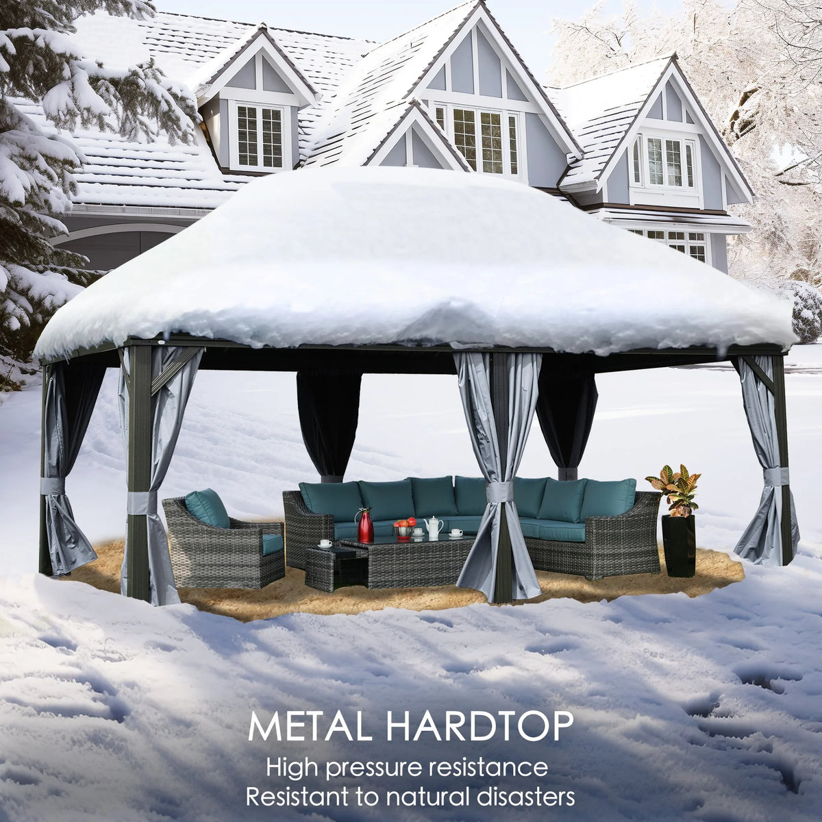 Hardtop Aluminum Gazebo with Mosquito Net and Privacy Sidewalls G326757