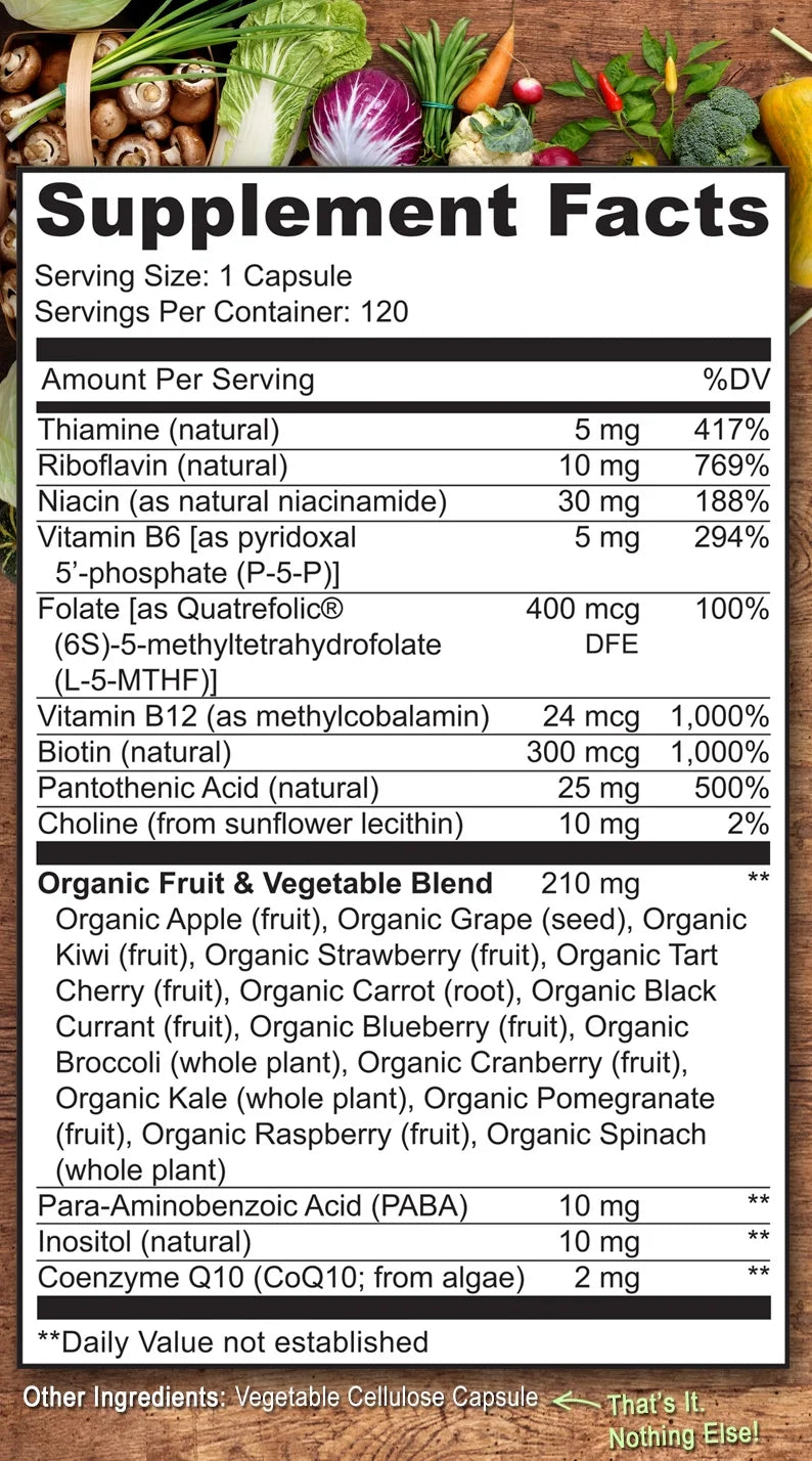 Vitamin B Complex with Methyl B12 Methyl Folate 120 Capsules F44842