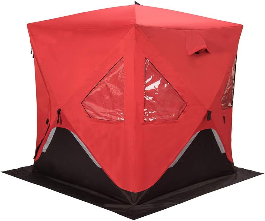 Red 1-2 Person 58X58X66 Waterproof Pop-up Ice Shelter Tent with Carrier Bag O18094