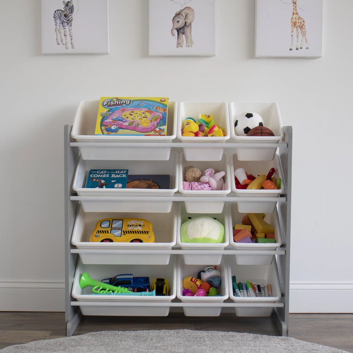 Wood and Plastic Organizing Rack with 12 Bins Y271