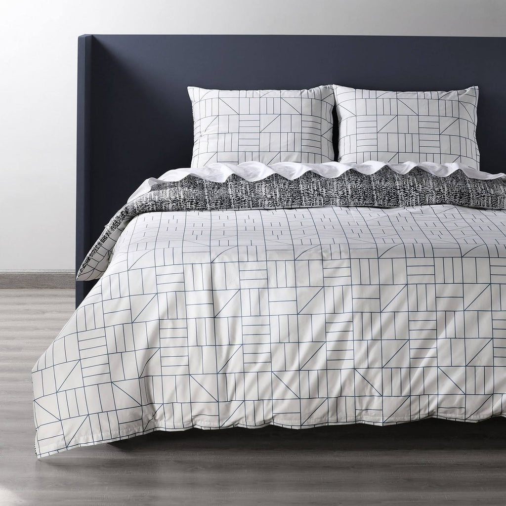 Blue Cotton Percale Reversible Duvet Cover Set Queen O66620