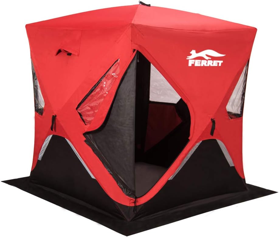 Red 1-2 Person 58X58X66 Waterproof Pop-up Ice Shelter Tent with Carrier Bag O18094