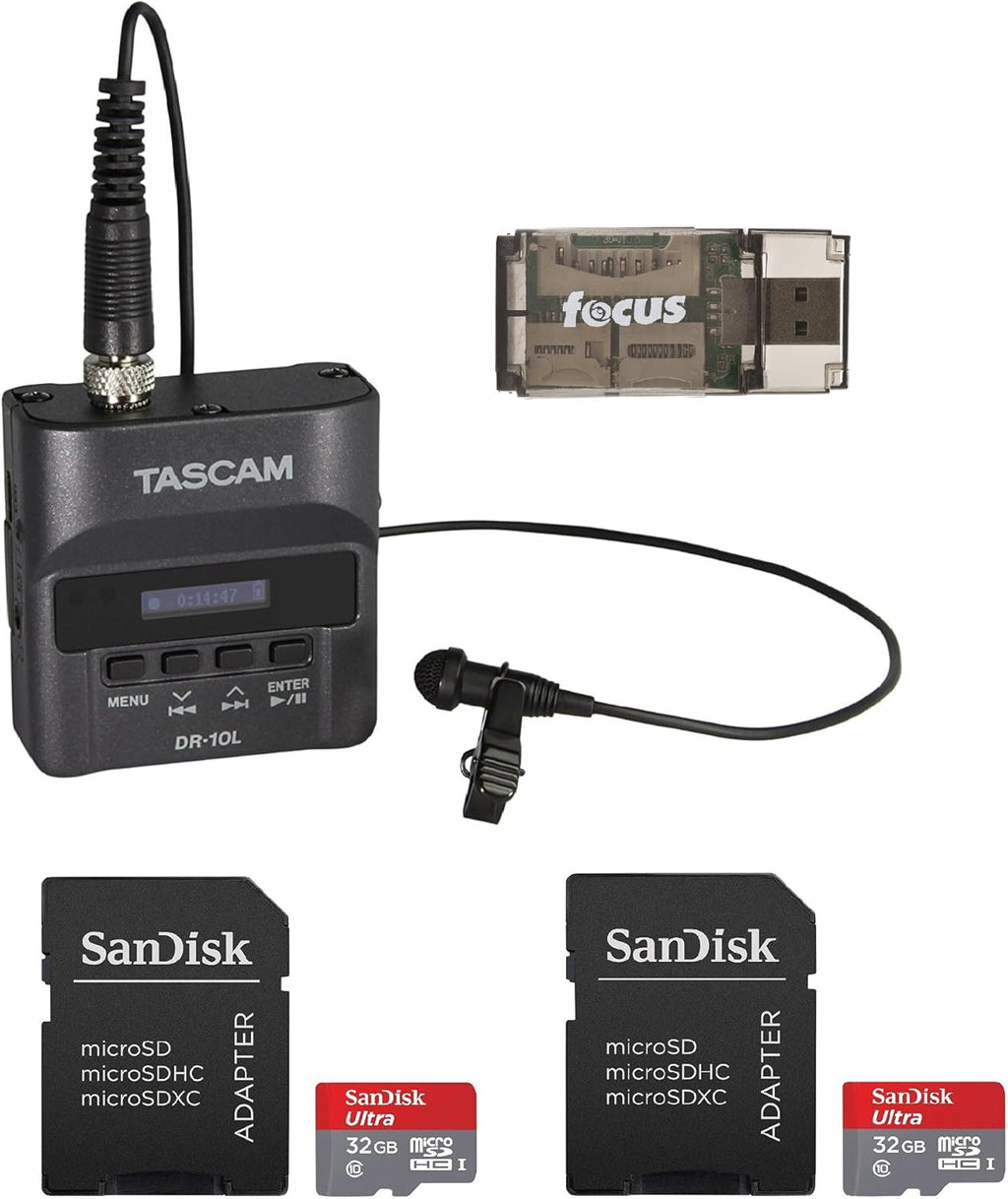 Digital Audio Recorder with Lavalier Mic, Two 32GB SD Cards, USB 2.0 Card Reader E747