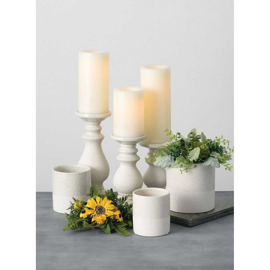 Set of 3 White Pillar Candle Holders W3497