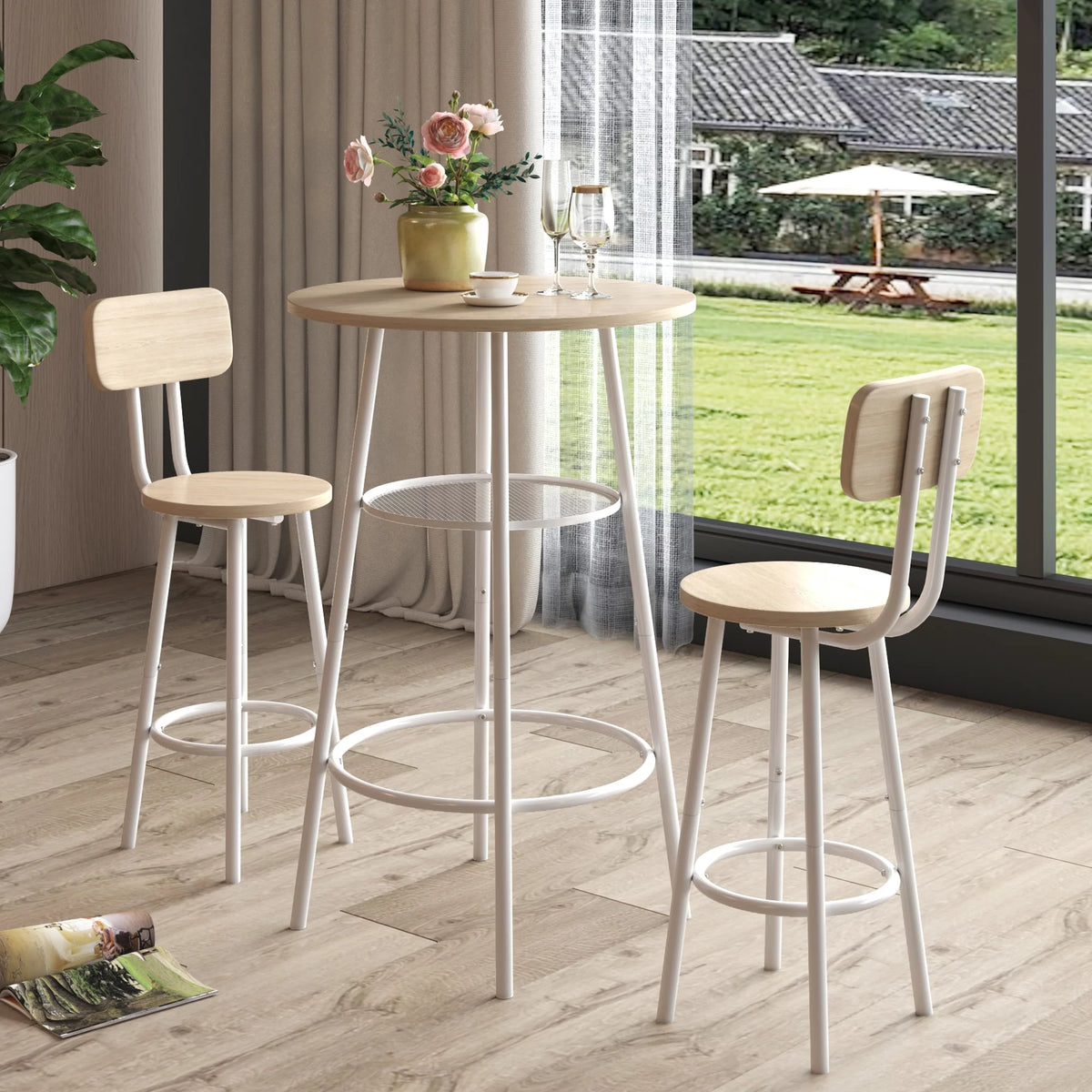 3-Piece Round Bar Table and Stools Set E243