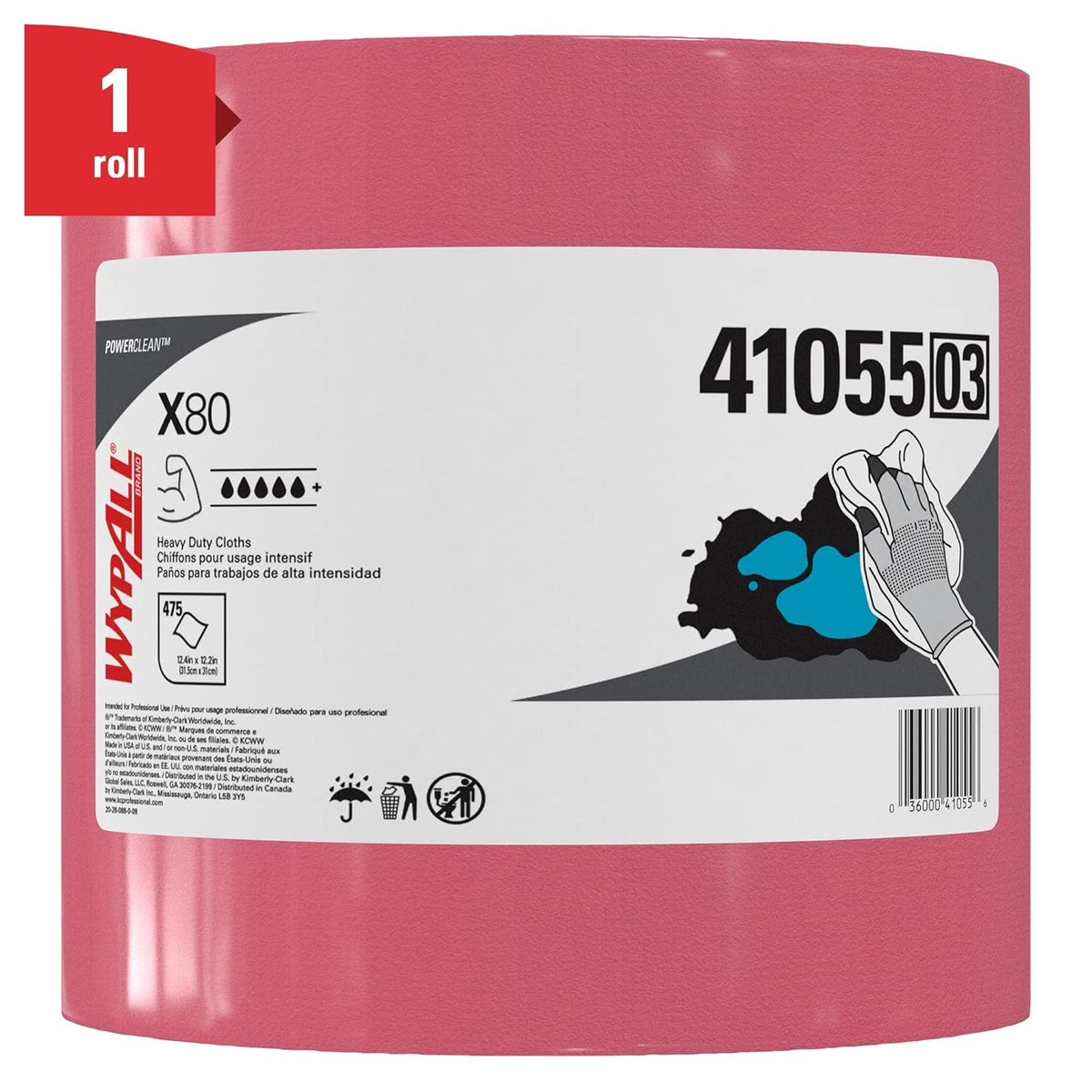 Heavy Duty Cloths Jumbo Roll, Red, 475 Sheets C34368