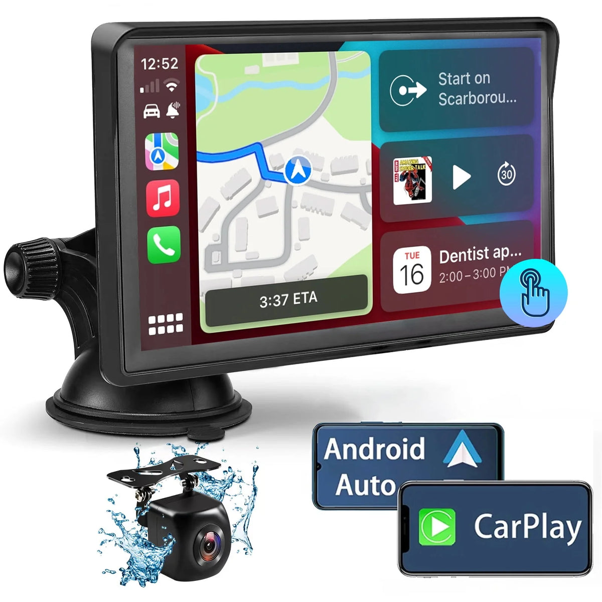 Portable Wireless Car Stereo, 7 Inch FHD Touchscreen, Backup View Camera, Apple CarPlay & Android Auto U276269