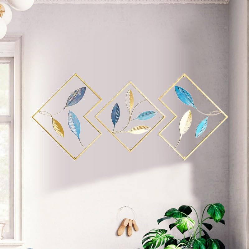Set of 3 Metal Wall Art Decor (blue+gold) W5813
