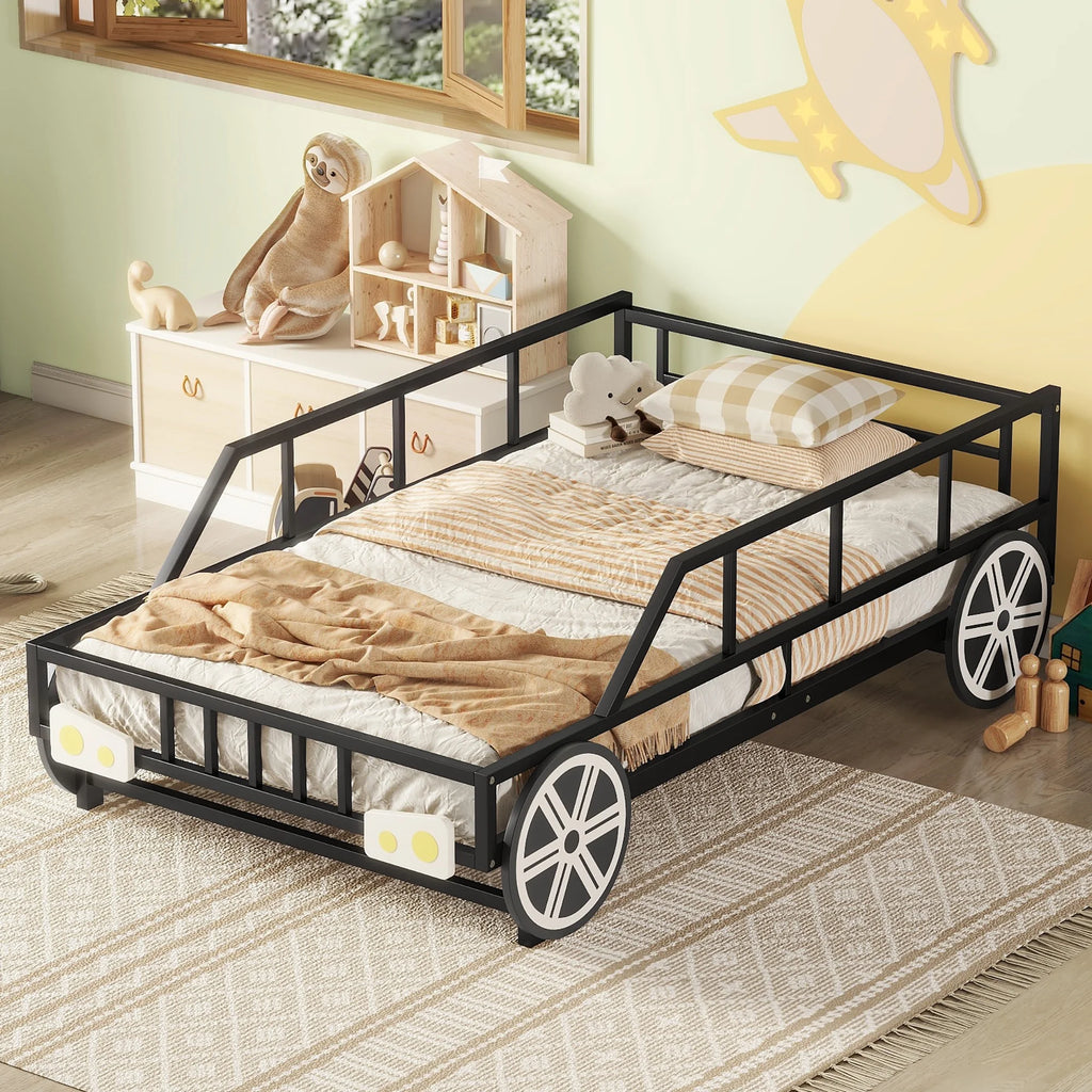 Twin Size Metal Bed Frame with Headboard and Guardrail F6057