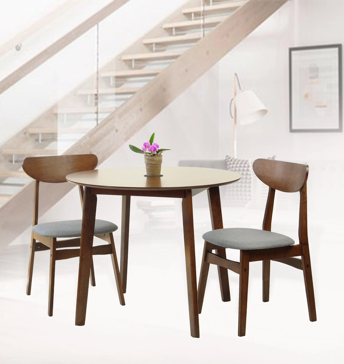 Round Wood Dining Table Medium Brown Finish Y94343