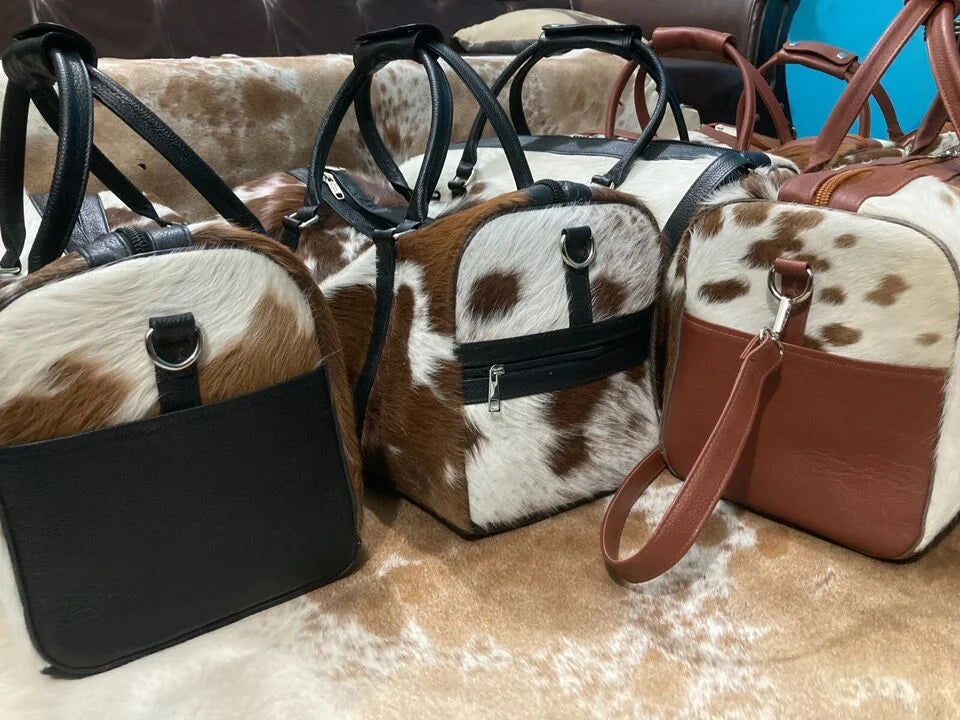 Real Cow Skin Leather Travel Duffle Bag J3465