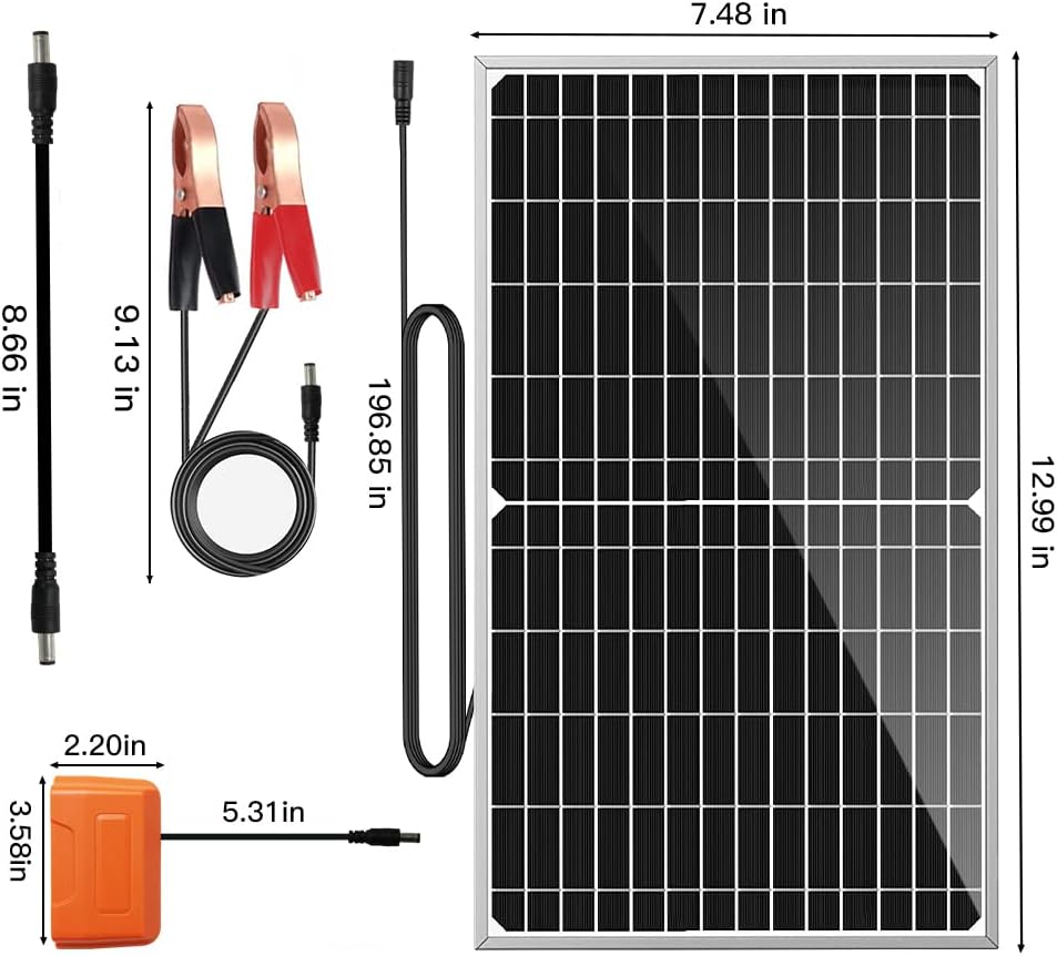 12 Volt 10 Watt Solar Car Battery Charger with Alligator Clip G77852