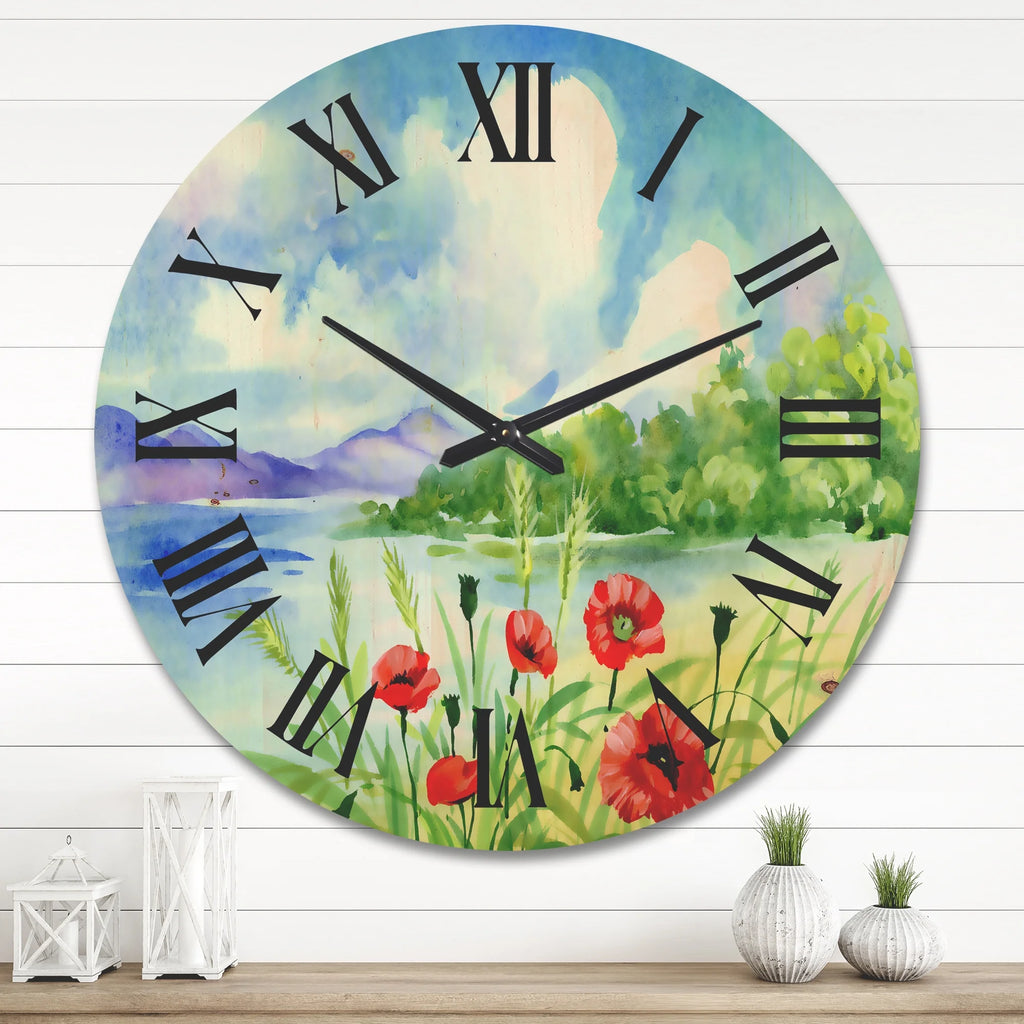 Red Tulips Wood Wall Clock T6572