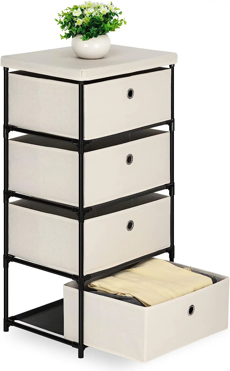 White 4 Drawer Fabric Storage Dresser X88609