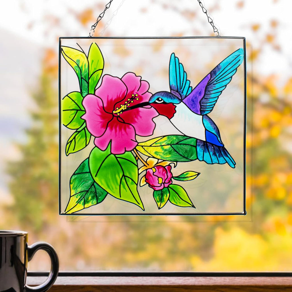 Hummingbird Stained Glass Window Hangings with Metal Chain X343