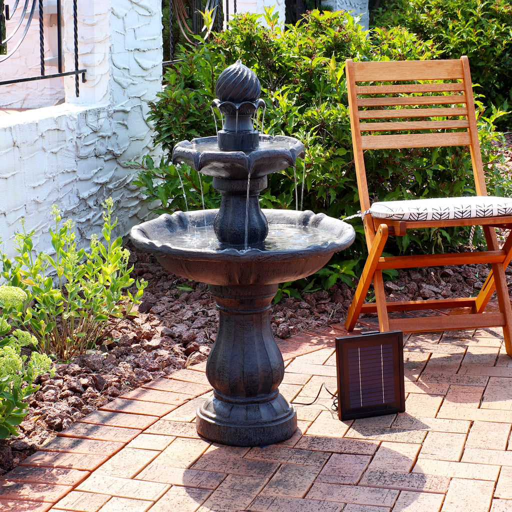 2-Tier Solar Outdoor Water Fountain with Battery Backup K531