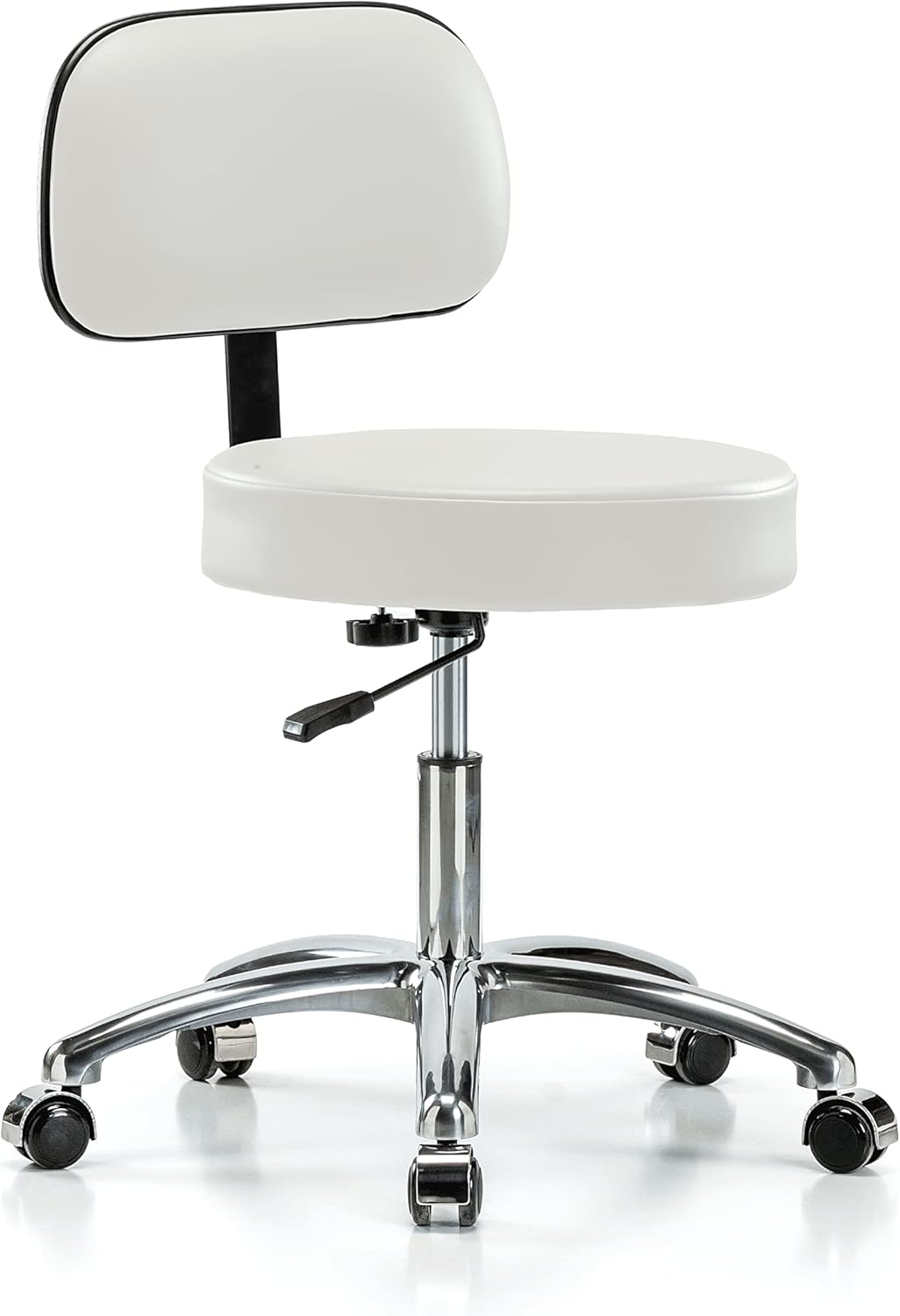 Chrome Rolling Exam Stool with Back, Adobe White Vinyl K688087