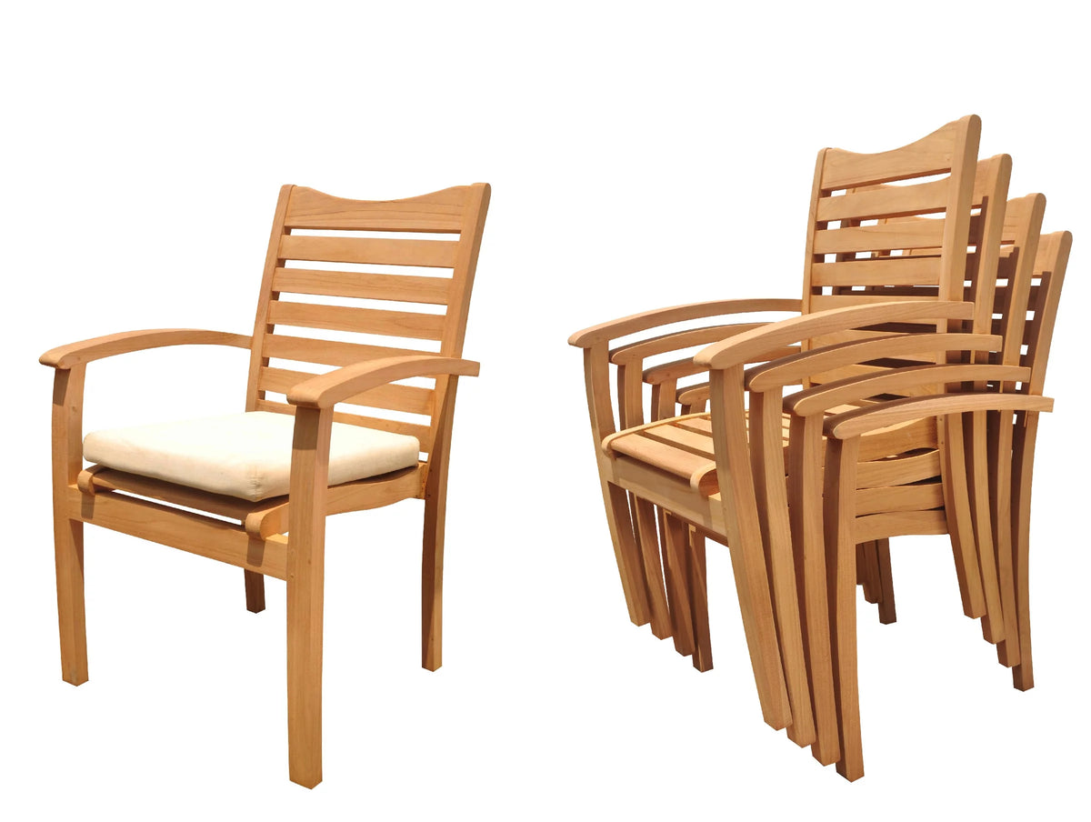 Teak 5 Pc Dining Set with 72" Round Table and 4 Stacking Arm Chairs A155678