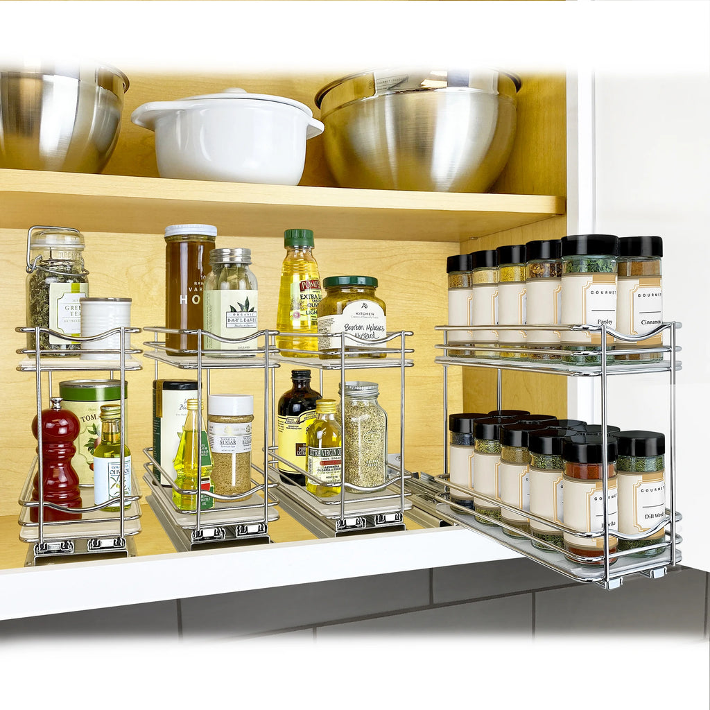 Chrome Double Pull Out Spice Rack Organizer for Cabinet O893286