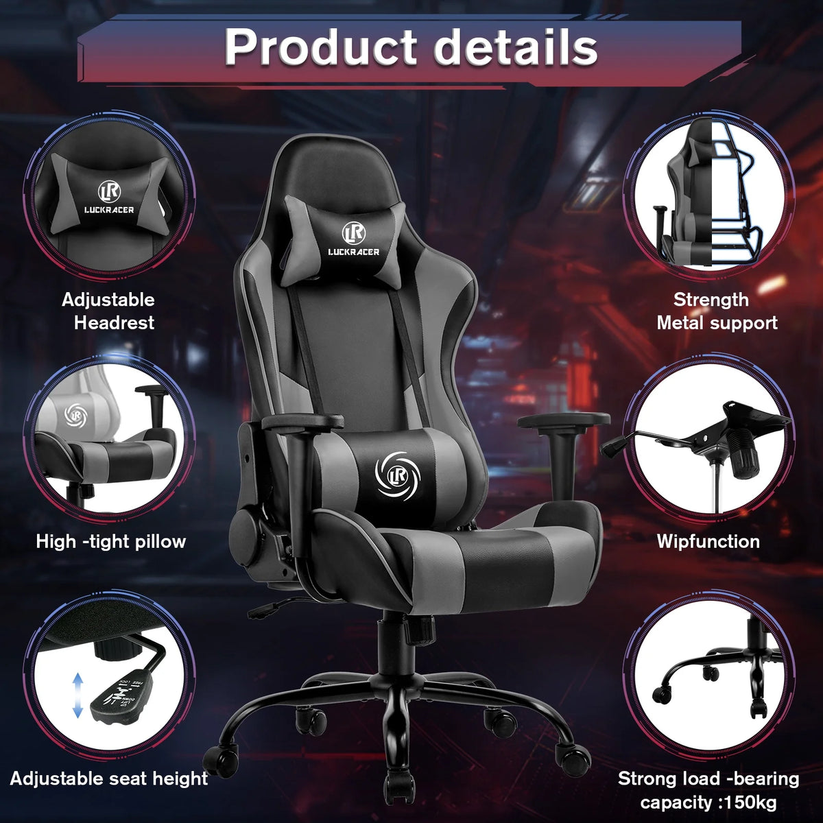 Gray Massage Gaming Chair T242