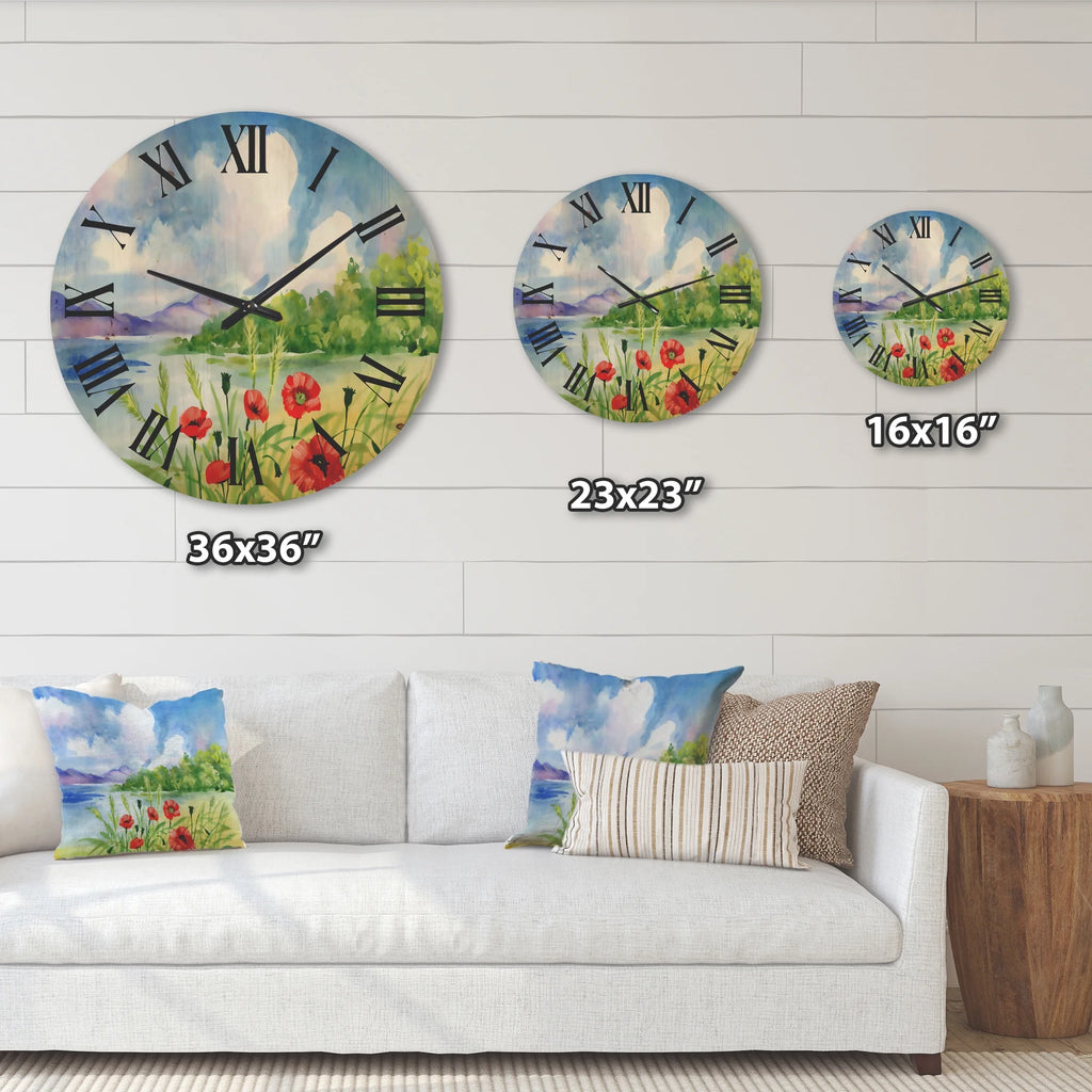 Red Tulips Wood Wall Clock T6572