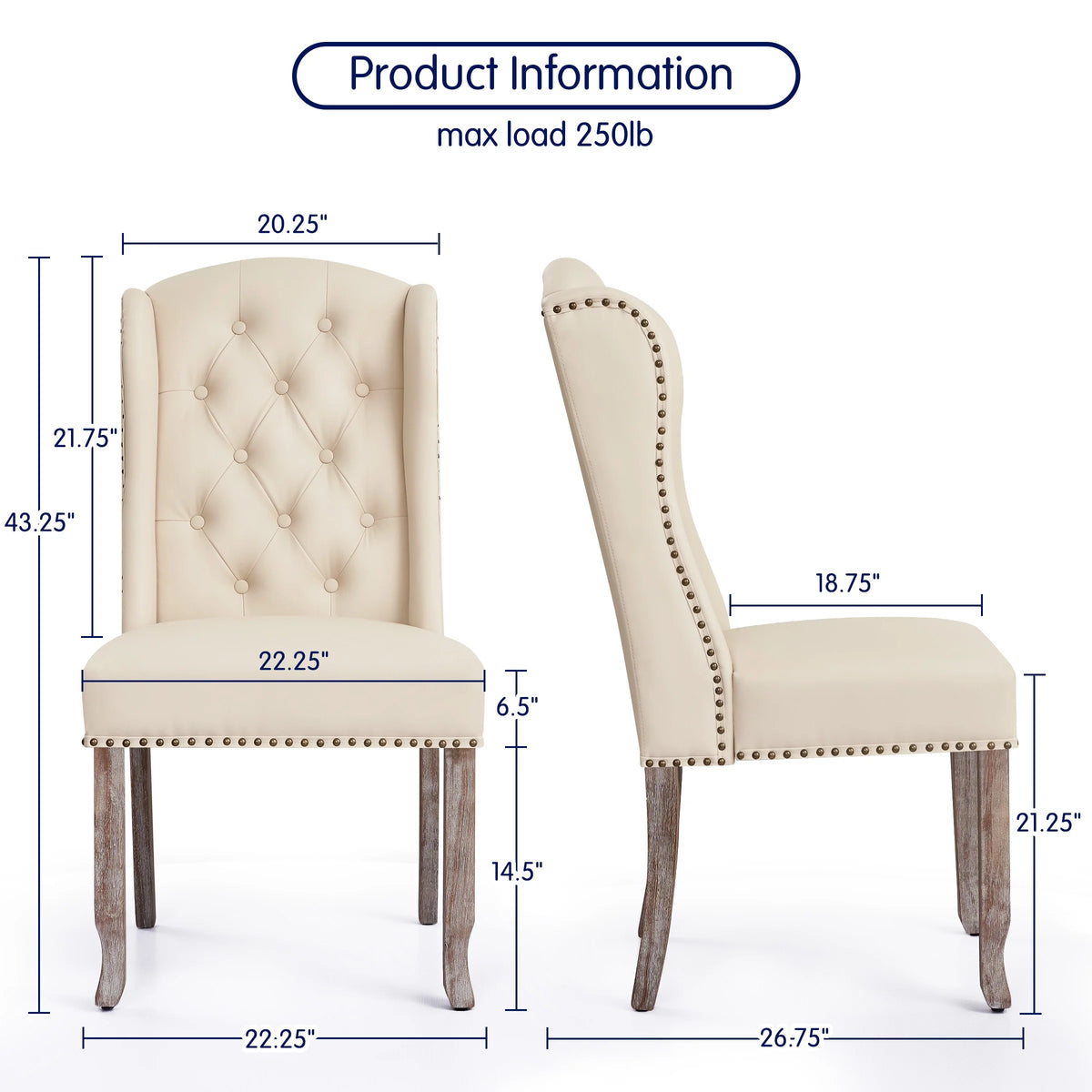 Waterproof PU Leather Dining Chairs Set of 4 Beige E975466