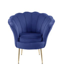 Blue Velvet Scalloped Back Barrel Accent Chair with Metal Legs C20749