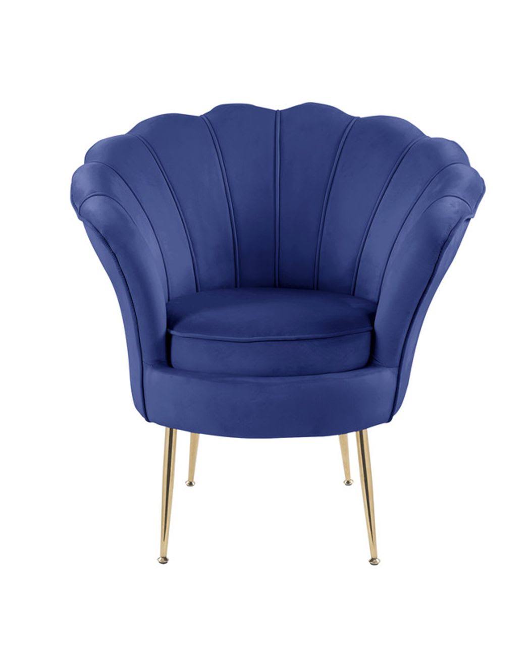 Blue Velvet Scalloped Back Barrel Accent Chair with Metal Legs C20749