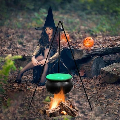 Large Witch Cauldron with Tripod Stand and Eyeballs Lights G926488