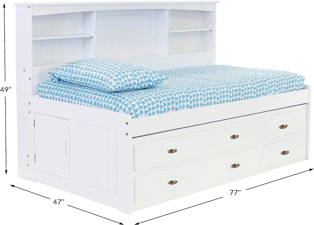 Twin Size White Bed Frame with 6 Drawers K8781