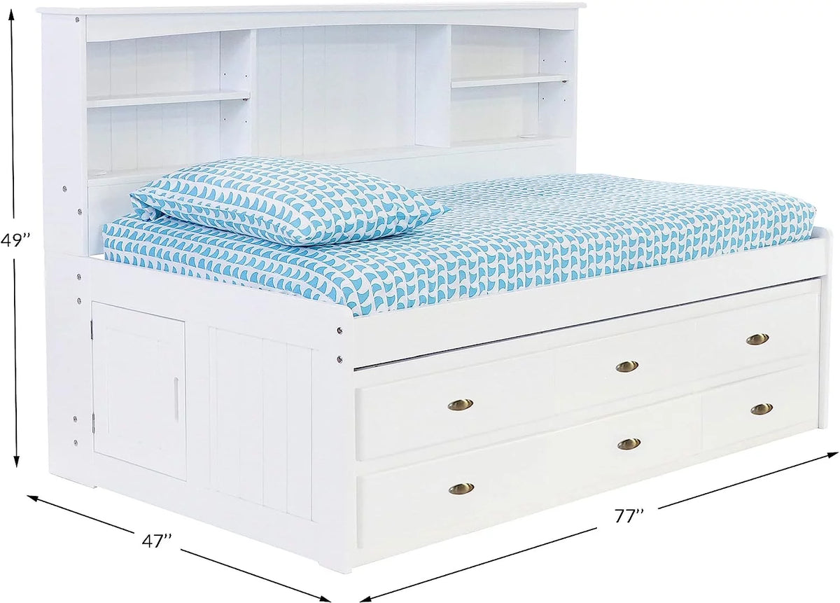 Twin Size White Bed Frame with 6 Drawers K8781