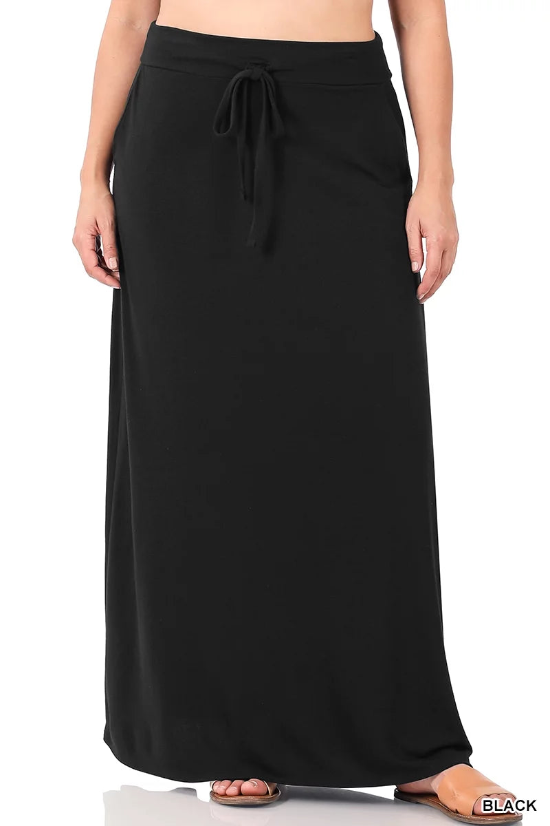 Relaxed Drawstring Waist Maxi Skirt with Side Pockets B436623