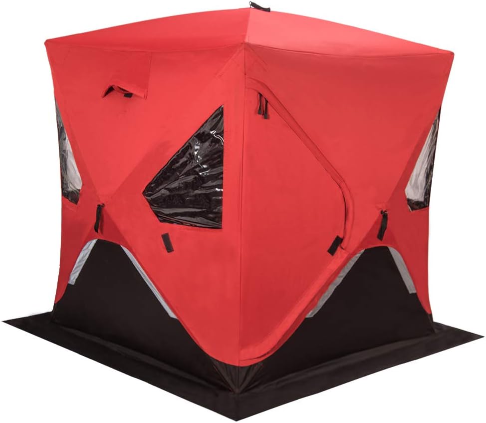 Red 1-2 Person 58X58X66 Waterproof Pop-up Ice Shelter Tent with Carrier Bag O18094