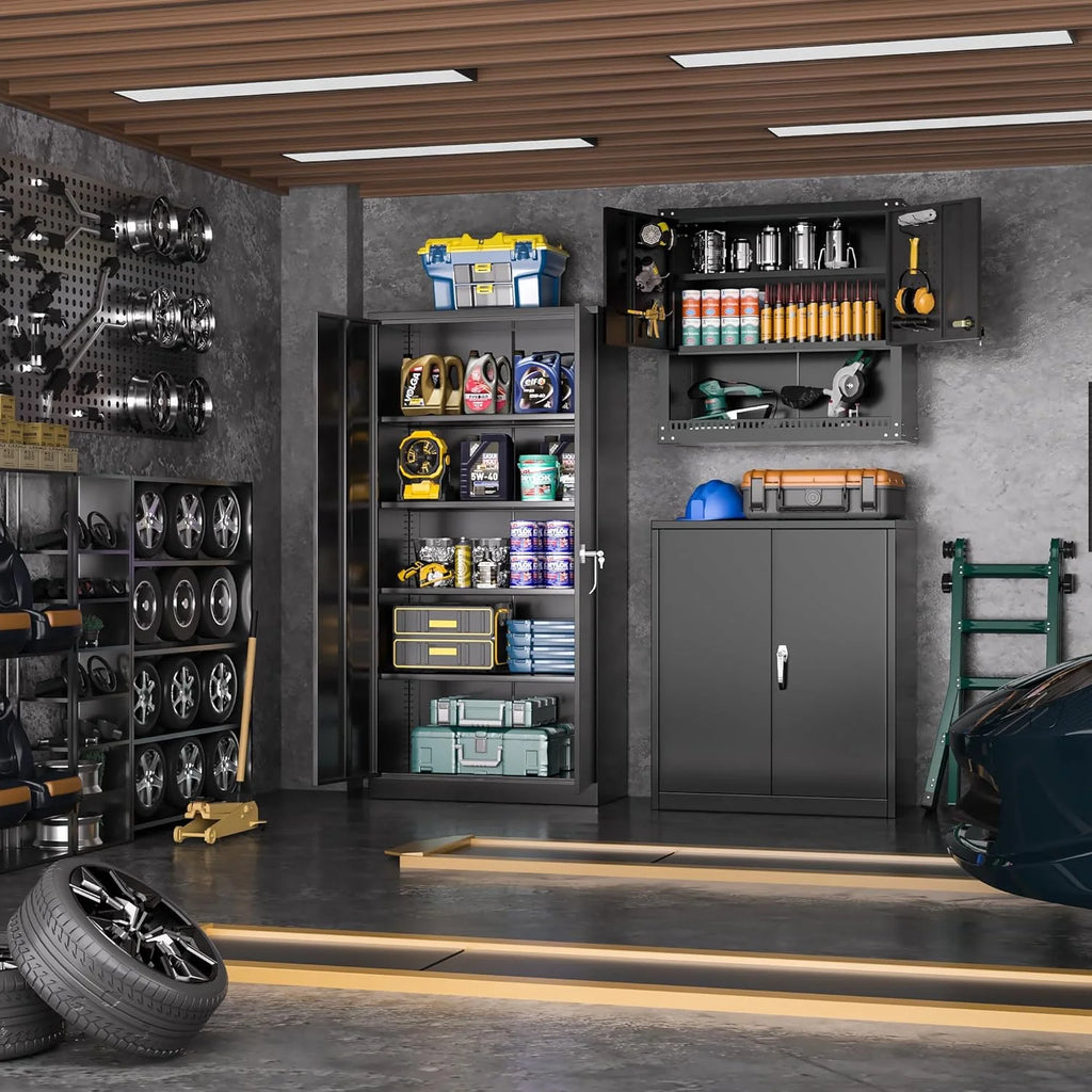 Black Lockable Steel Storage Cabinet with Adjustable Shelves S8358