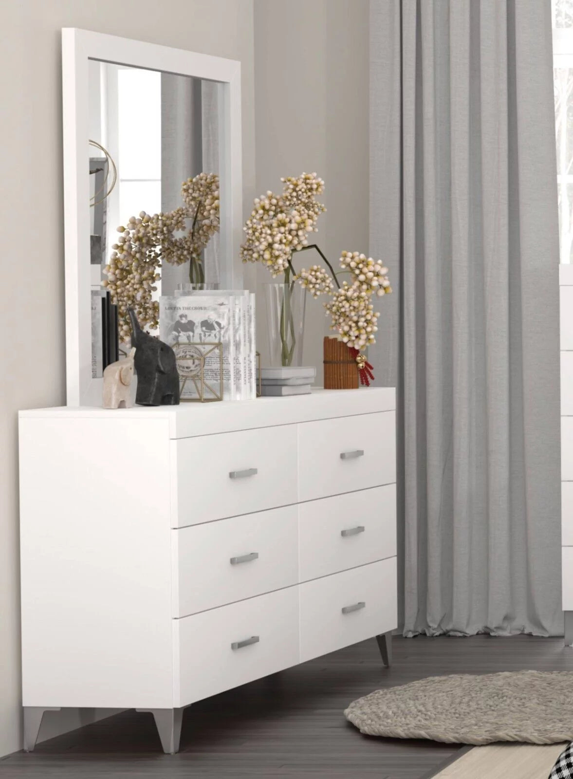 White 5pc Queen Size Bedroom Set with LED Headboard Nightstand Dresser Chest Mirror L70928