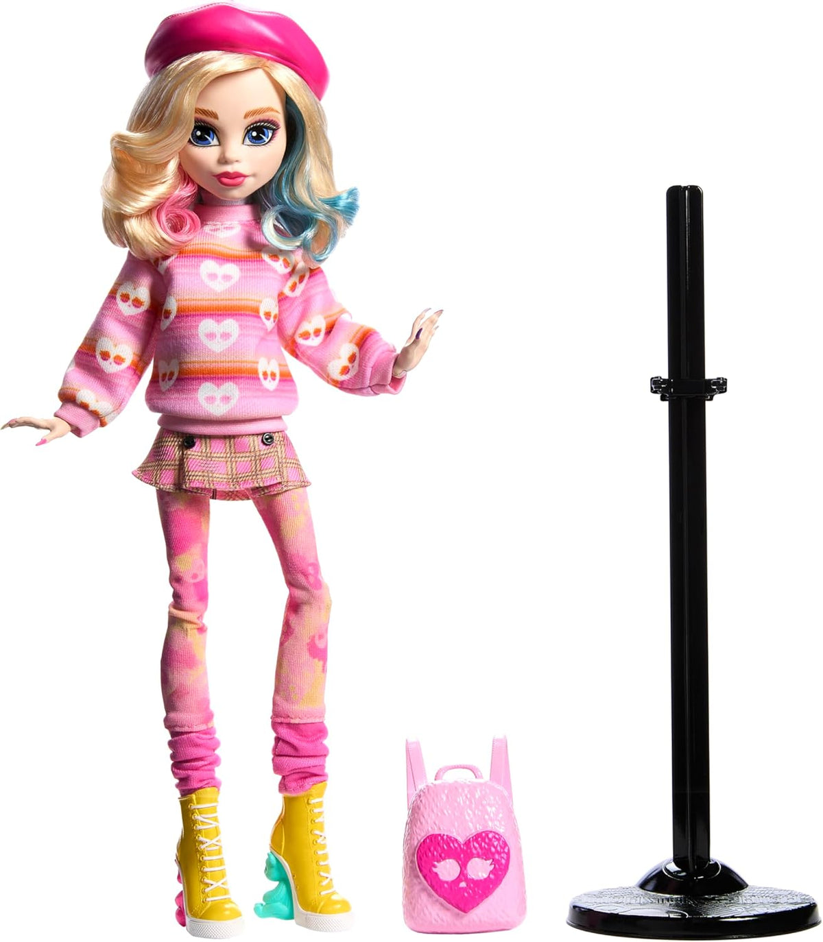 Pink Doll with Beret and Backpack C324