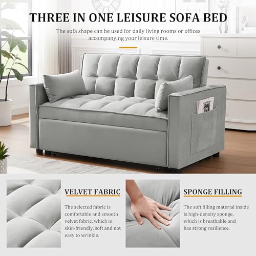 Gray Velvet Convertible Sleeper Sofa Bed P61289