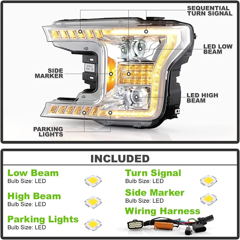 Halogen Chrome Amber LED Projector Headlights X816635