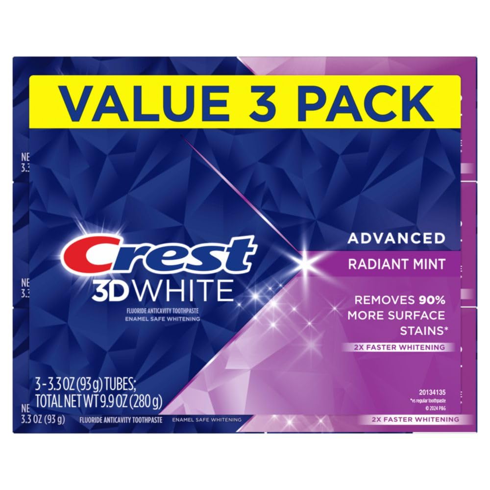 3D White Advanced Teeth Whitening Toothpaste, Radiant Mint, 3.3 oz, Pack of 3 B720916