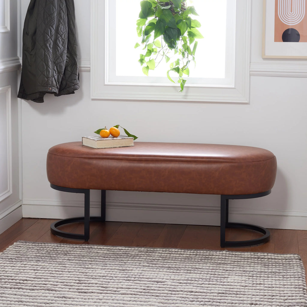 Cognac Leather Oval Bench H74313