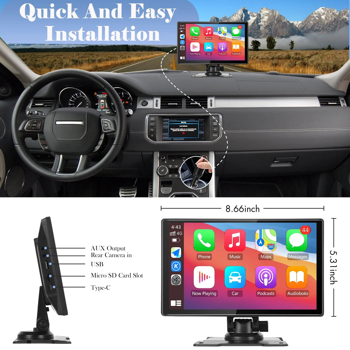 Portable Wireless Car Stereo, 7 Inch FHD Touchscreen, Backup View Camera, Apple CarPlay & Android Auto U276269