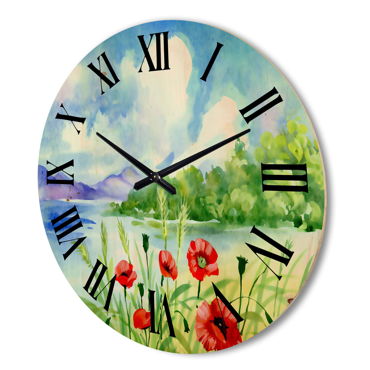 Red Tulips Wood Wall Clock T6572