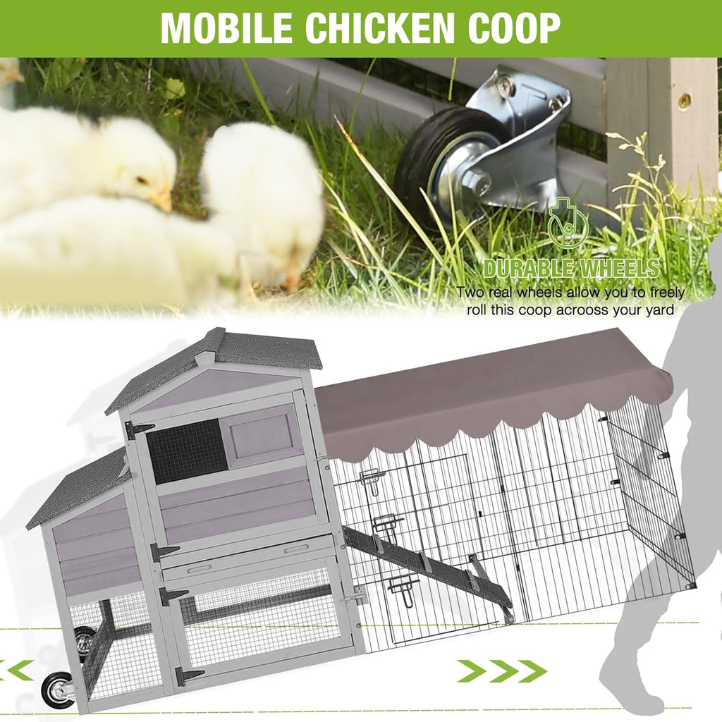 Large All-Steel Frame Chicken Coop with Metal Run H640