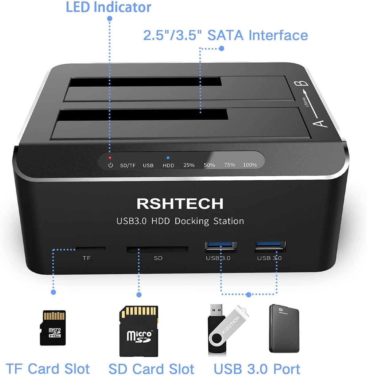 USB 3.0 Aluminum Dual Bay Hard Drive Docking Station B876