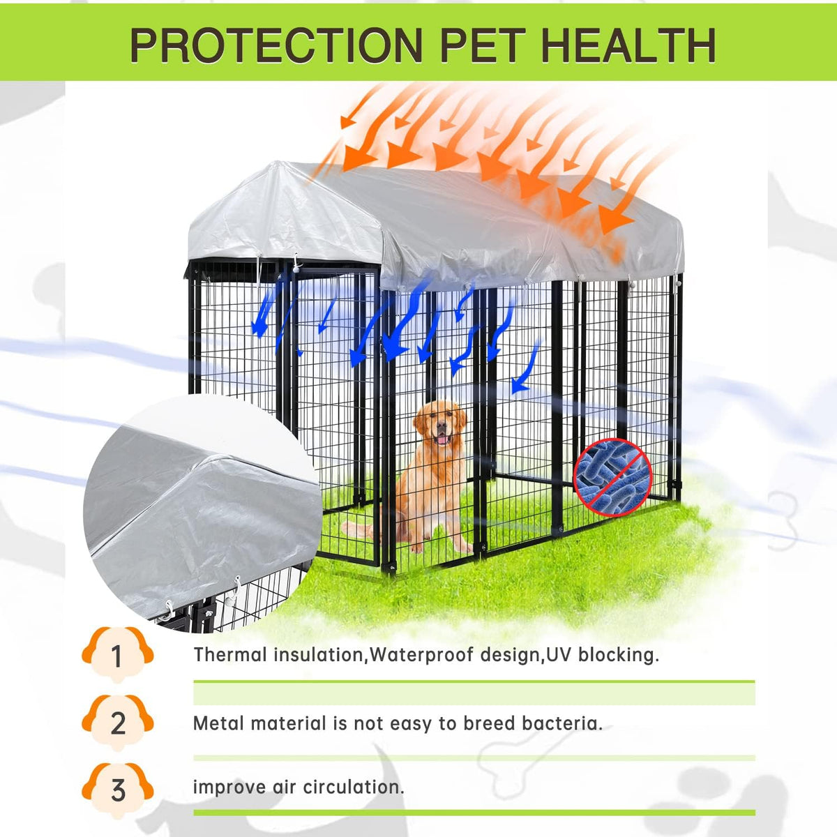 8 X 4 X 6ft Metal Welded Wire Dog Kennel with Roof H398