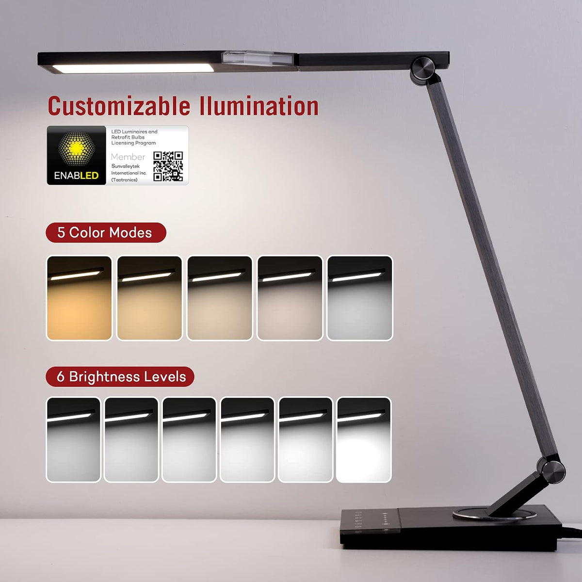 LED Desk Lamp with USB Port, Adjustable, Touch Control, Grey R2155