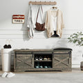 Antique Gray 2-Tier Shoe Bench with Storage and Padded Cushion B46779