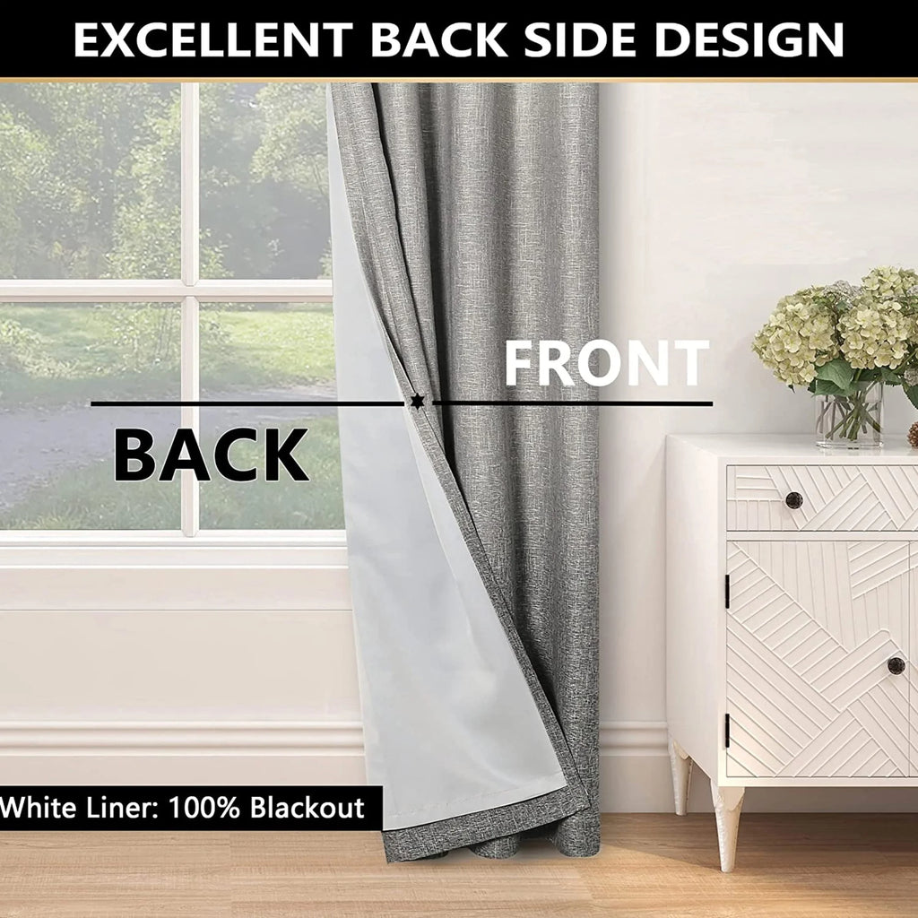 White Gray Ombre Full Blackout Curtains Linen Texture with Grommet, 50"x63"x2 M37638