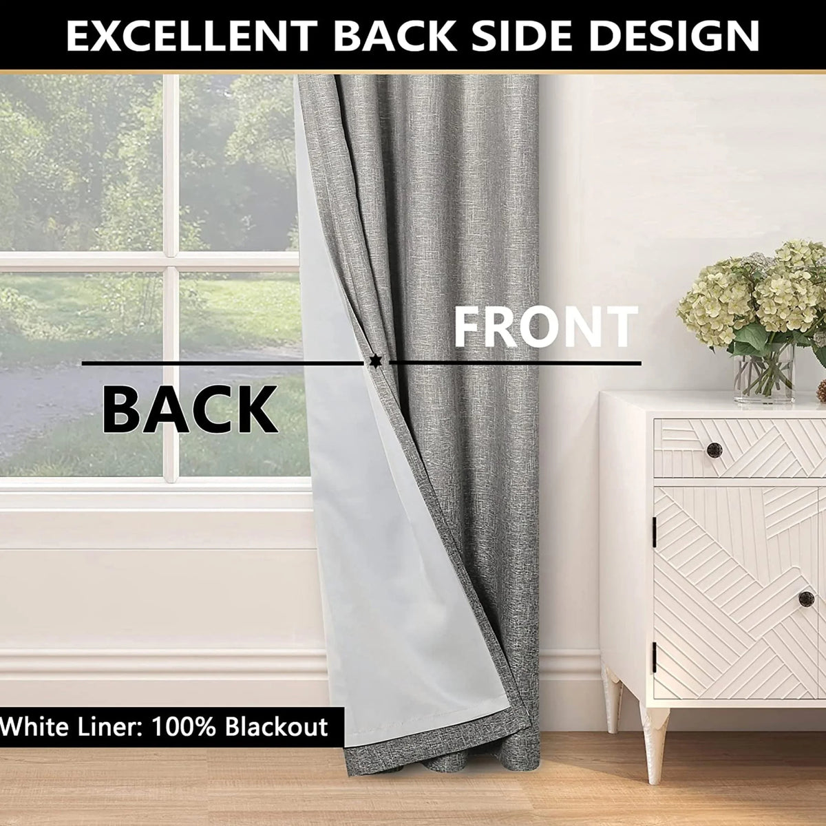 White Gray Ombre Full Blackout Curtains Linen Texture with Grommet, 50"x63"x2 M37638